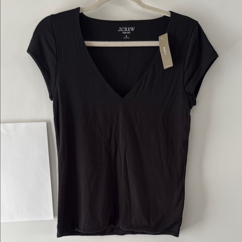 J. Crew Black Form Knit Cap Sleeve T-Shirt